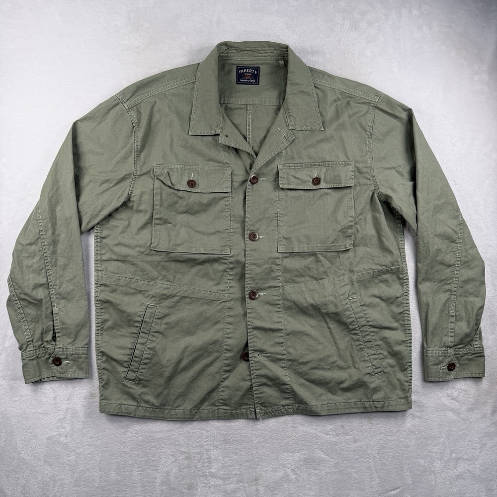 Faherty Chore Coat Jacket Men XL Lightweight Work Utility Linen Blend Utility